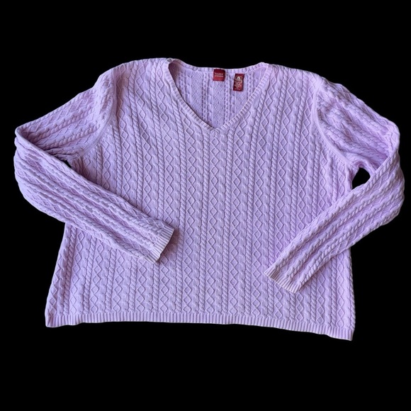 Valerie Steven’s vintage cable knit v-neck pink cotton sweater XL - Picture 7 of 8